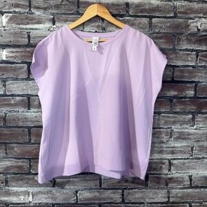 Wayne Layers Lilac Short Sleeve Blouse Women Size Medium Minimalist Top
